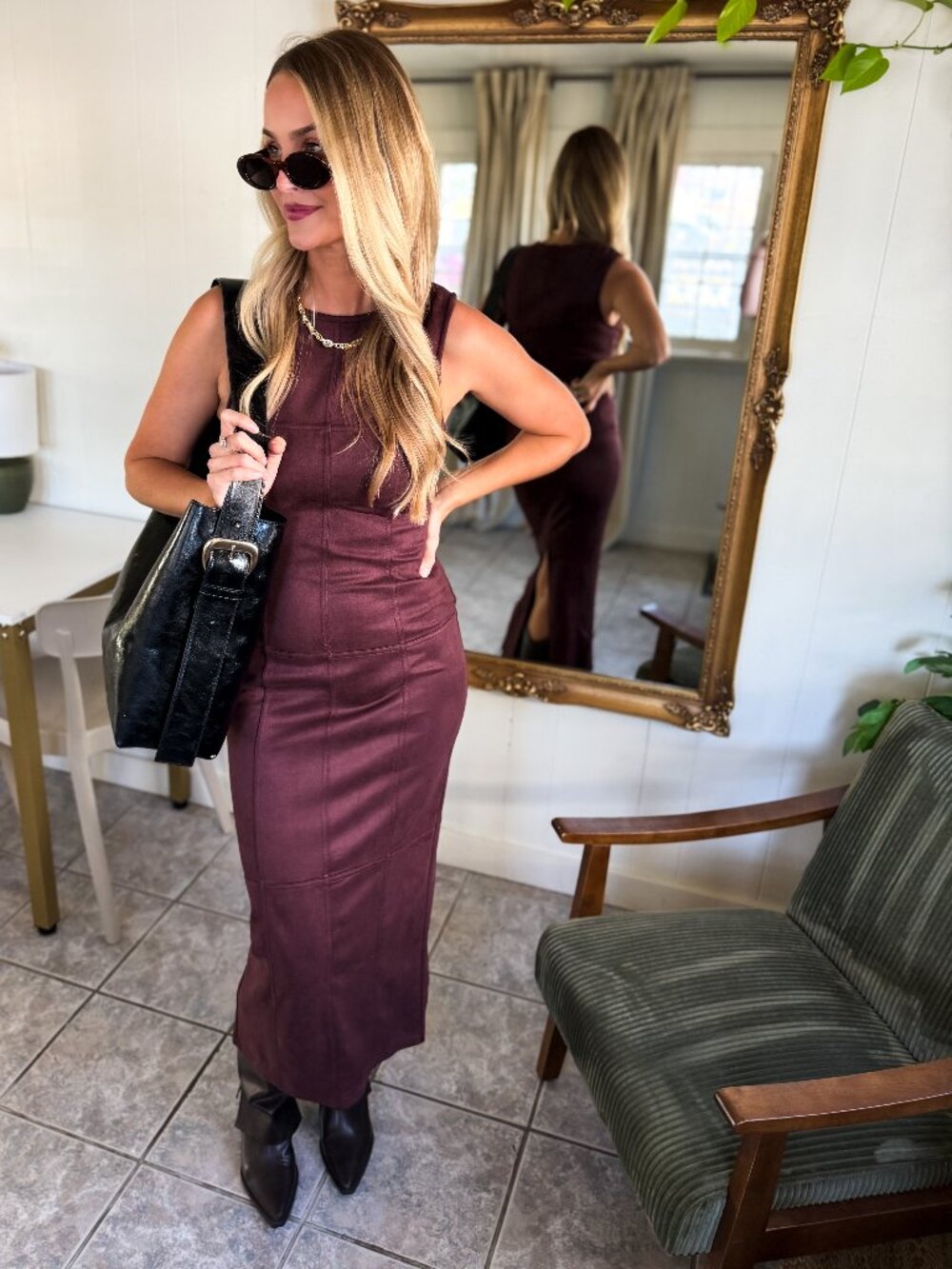 Clarice Plum Suede Long Dress